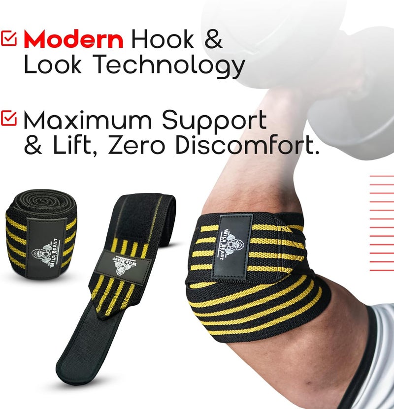 WildBeast Elbow Wraps for Weightlifting Men (Pair), Stretchable 41" Elbow Compression Strap, Weightlifting Straps for Bench Press, Strength Training & Fitness Support, Elbows Straps for Golfer's Elbows & Tendonitis - Image 2